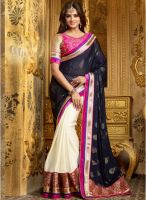 Inddus Cream Embroidered Saree