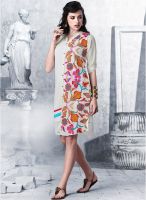 Inddus White Color Embroidered Shift Dress