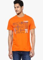 John Players Orange Printed Round Neck T-Shirts