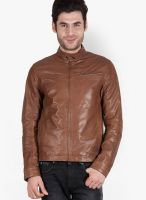 Justanned Solid Brown Leather Jacket