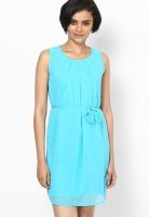 MEEE Aqua Blue Colored Solid Shift Dress