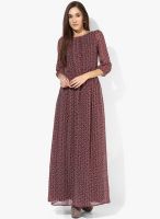 MIAMINX Maroon Colored Printed Maxi Dress