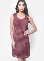 Meira Maroon Colored Printed Bodycon Dress