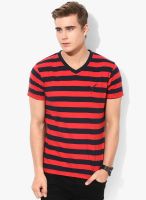 Monteil & Munero Red Striped V Neck T-Shirt