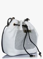 New Look Grid Crochet Mini White Sling Bag