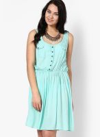 Only Green Colored Solid Skater Dress
