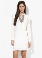 Park Avenue White Colored Solid Shift Dress