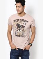 Pepe Jeans Beige Solid Round Neck T-Shirts