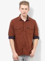 Pepe Jeans Brown Solid Regular Fit Casual Shirt