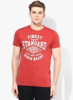 Pepe Jeans Red Solid Round Neck T-Shirt