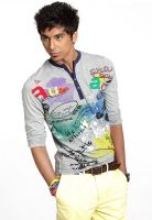 Probase Grey Printed Round Neck T-Shirt