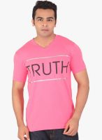 Radbone Pink Printed V Neck T-Shirt