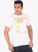 Radbone White Printed Round Neck T-Shirt