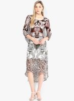 Rain & Rainbow Brown Colored Printed Rayon Shift Dress