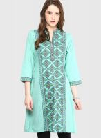 Rain & Rainbow Green Printed Kurta