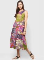 Rain & Rainbow Lilac Colored Printed Maxi Dress