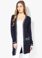 Raindrops Navy Blue Solid Shrug