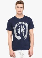 Rigo Navy Blue Printed Round Neck T-Shirt