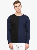 Rigo Navy Blue Solid Round Neck T-Shirt