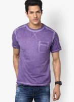 Riot Jeans Purple Solid Round Neck T-Shirts