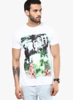 Riot Jeans White Solid Round Neck T-Shirts