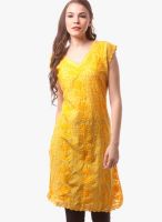 Saadgi Yellow Embroidered Kurtis