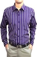 Shine Shirts Men's Striped Formal Dark Blue Shirt