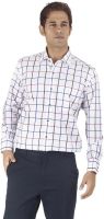 Silkina Men's Checkered Formal White, Red Shirt