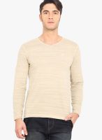 Smokestack Beige Solid V Neck T-Shirts