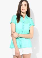 Soie Green Half Sleeves Shirt With Lacy Back