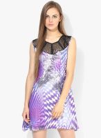 Soie Purple Printed Sleeveless Dress With Prob