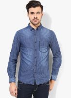 Spykar Navy Blue Striped Regular Fit Casual Shirt