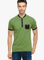Status Quo Green Solid Henley T-Shirts
