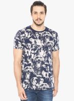 Status Quo Navy Blue Printed Round Neck T-Shirt