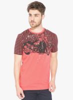 Status Quo Pink Printed Round Neck T-Shirt