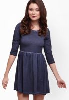 Street 9 Blue Colored Solid Skater Dress