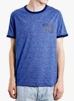 TOPMAN Blue Solid Round Neck T-Shirt