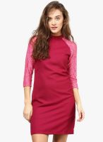 The Vanca Wine Colored Printed Bodycon Dress