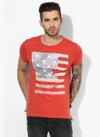 Tom Tailor Red Printed Round Neck T-Shirt