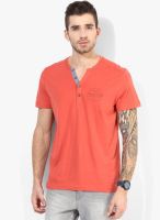 Tom Tailor Red Solid Henley Neck T-Shirt