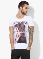 Tom Tailor White Printed Round Neck T-Shirt