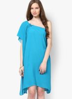 Tops And Tunics Aqua Blue Colored Solid Asymmetric Dress