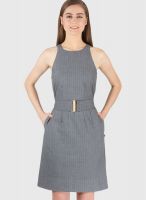 Tops And Tunics Grey Colored Solid Skater Dress