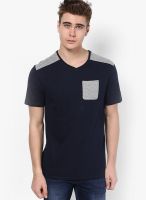 Tshirt Company Navy Blue Solid V Neck T-Shirts