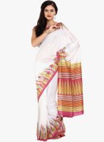 Urban Vastra White Printed Silk Saree