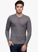 WYM Grey Printed Henley T-Shirt