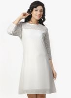 Wisstler White Colored Solid Shift Dress