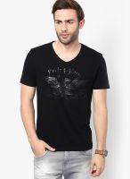 Wrangler Black Solid V Neck T-Shirts