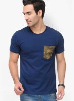 Yepme Blue Solid Round Neck T-Shirts