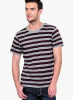 Yepme Grey Striped Round Neck T-Shirts